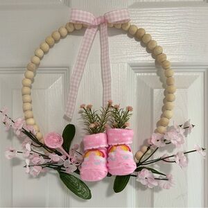 Pink Baby Socks with Floral Wreath